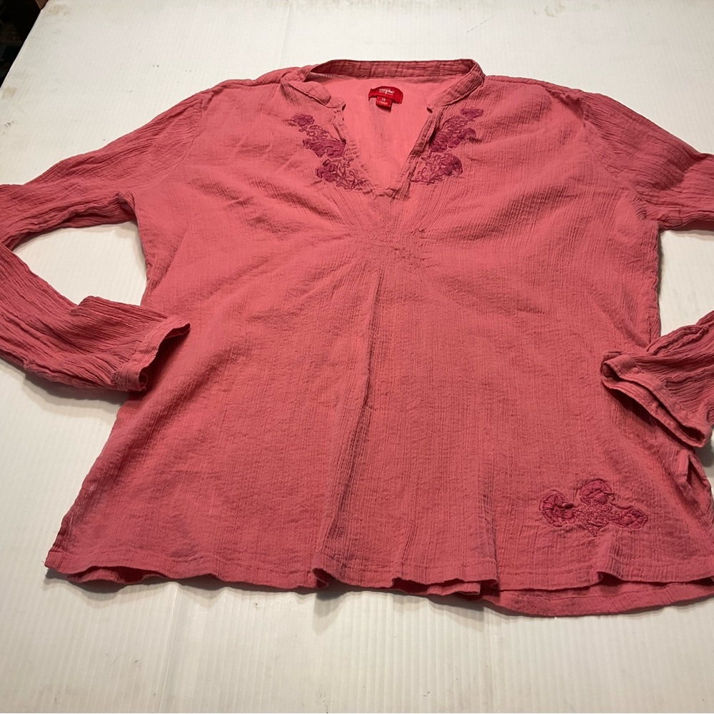 Mossimo Gauze Tunic Top Women Sz XL Fits Smaller Pink Rose Mauve Embroidery